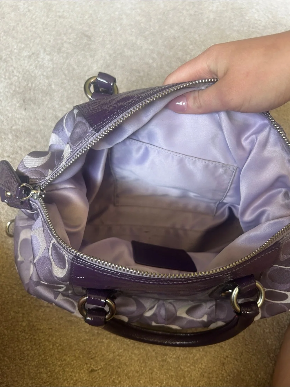 Coach Purple Signature Canvas Satchel with Leather Trim